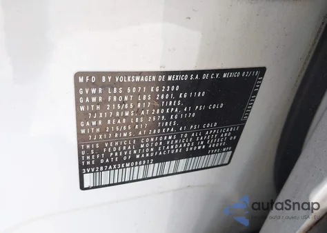 2019 Volkswagen Tiguan 2.0T Se/2.0T Sel/2.0T Sel R-Line/2.0T Sel R-Line Black из США, поврежденный, VIN 3VV2B7AX3KM096912